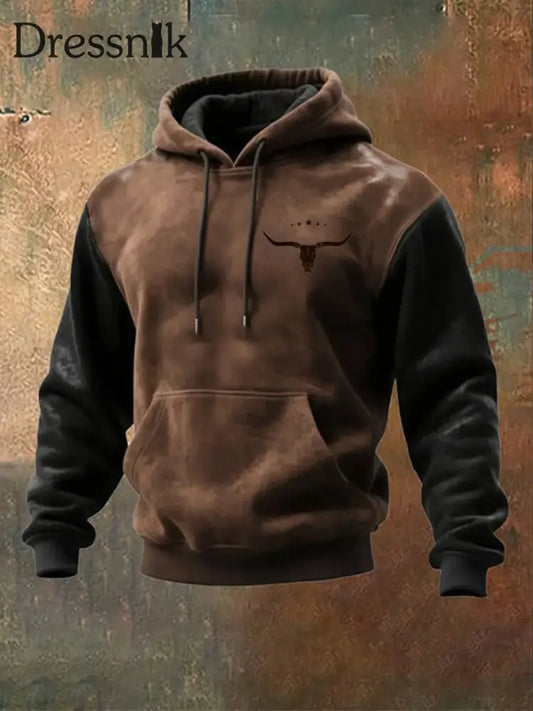 Herren Sweatshirt im westlichen Stil mit Kapuze Braun / S