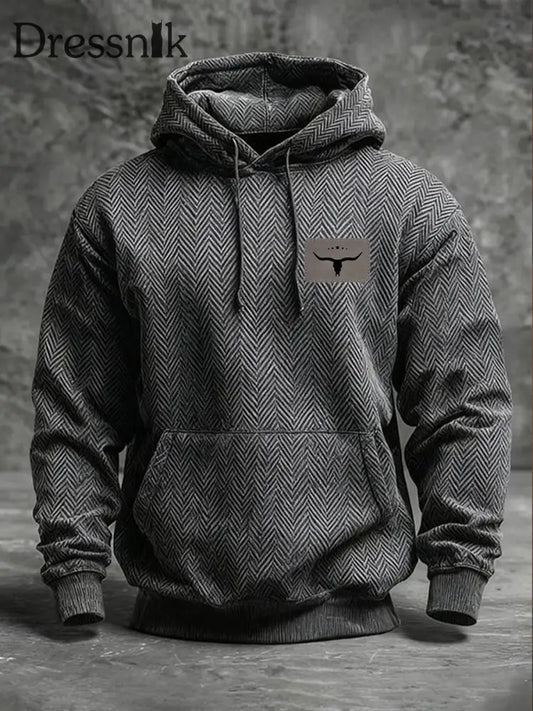 Herren Sweatshirt im westlichen Stil mit Kapuze Dunkelgrau / S