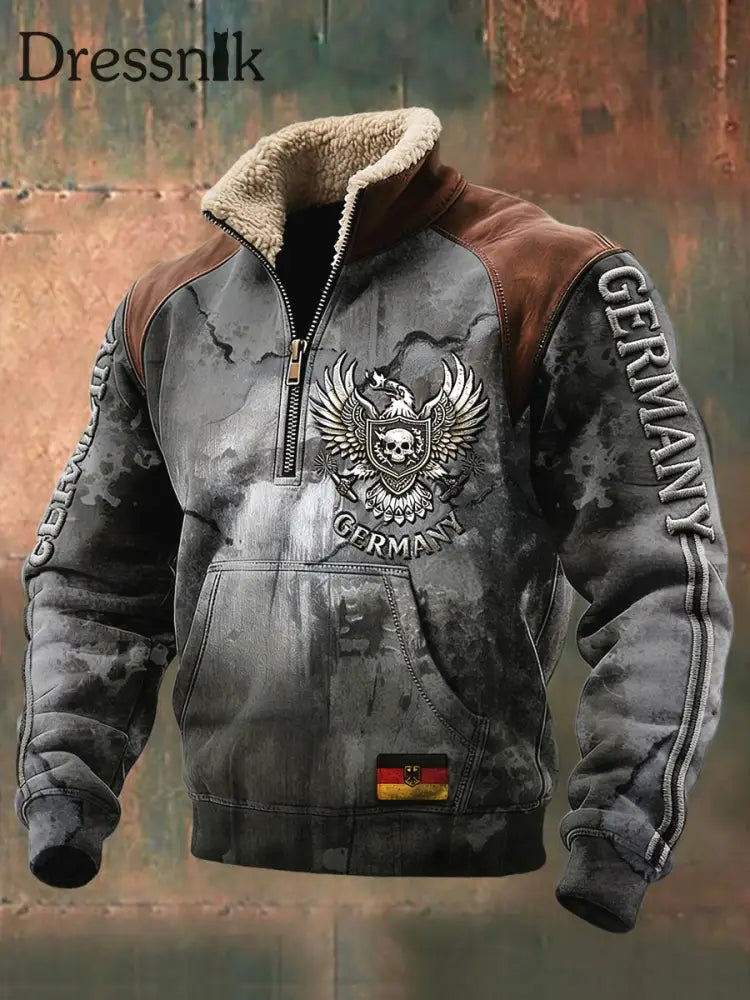 Herren-Sweatshirt mit deutschem Adler-Totenkopf lässiger Stand kragen Dunkelgrau / S