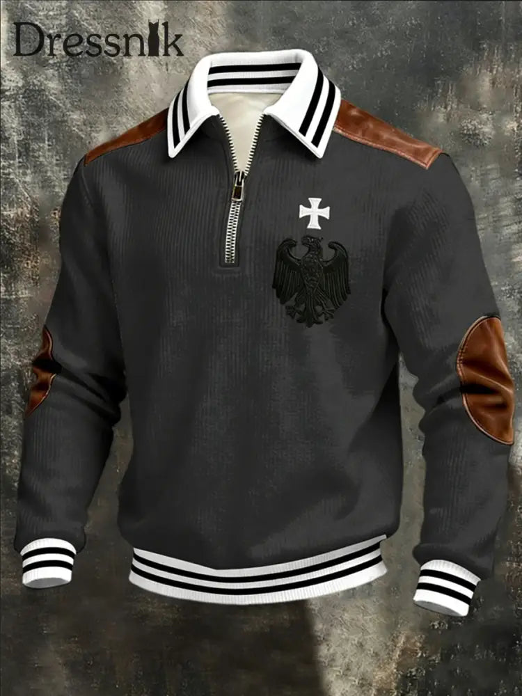 Herren-Sweatshirt mit dreitem Reiß verschluss grau und kreuz gestreift mehrfarbig / S