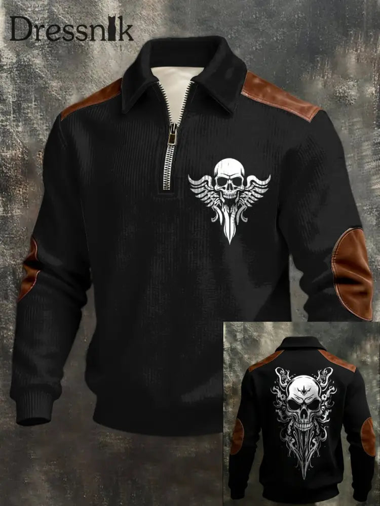 Herren-Sweatshirt mit Flügelkopf und Rücken grafisches Leder-Akzent-Sweatshirt mehrfarbig / S