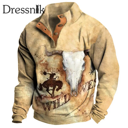 Herren-Sweatshirt mit klassischem Druck locker mit Stehkragen Western Hunter A / S