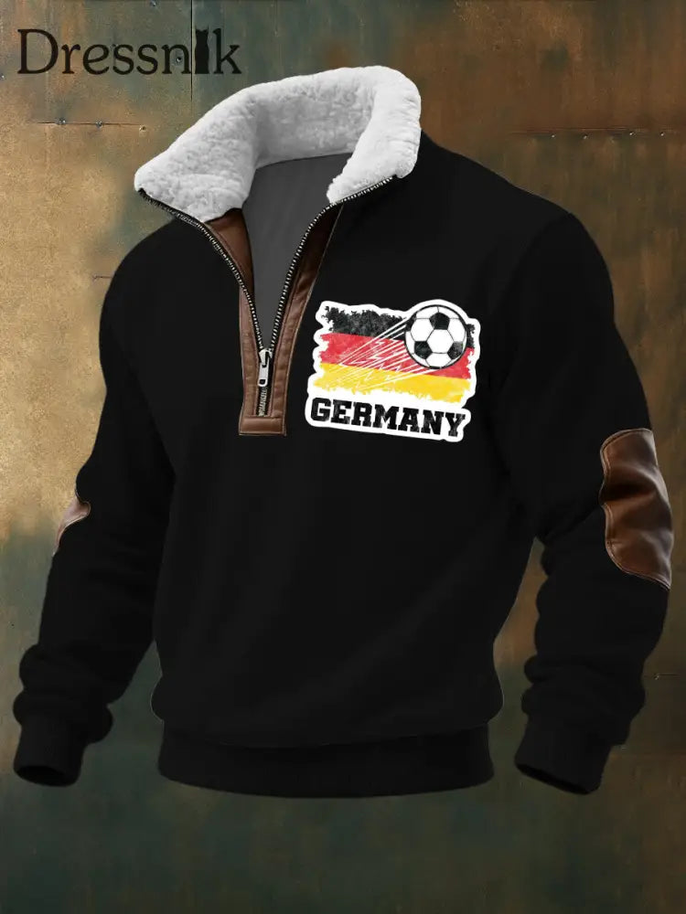 Herren-Sweatshirt mit Reiß verschluss Deutschland Fußball druck Sherpa mehrfarbig / S