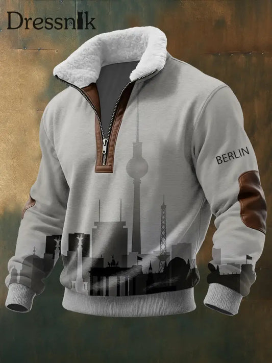 Herren-Sweatshirt mit Reiß verschluss mit grauem Berliner Skyline-Print mehrfarbig / S