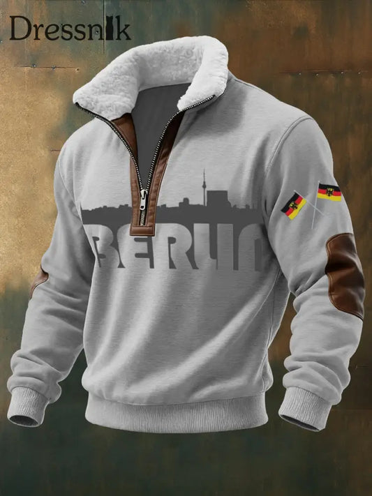 Herren-Sweatshirt mit Reiß verschluss mit grauem Berliner Skyline-und Flaggen druck mehrfarbig / S