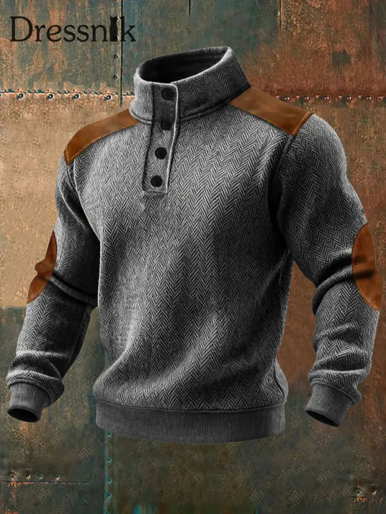 Herren-Sweatshirt mit Retro-Fischgräten druck Grau / S