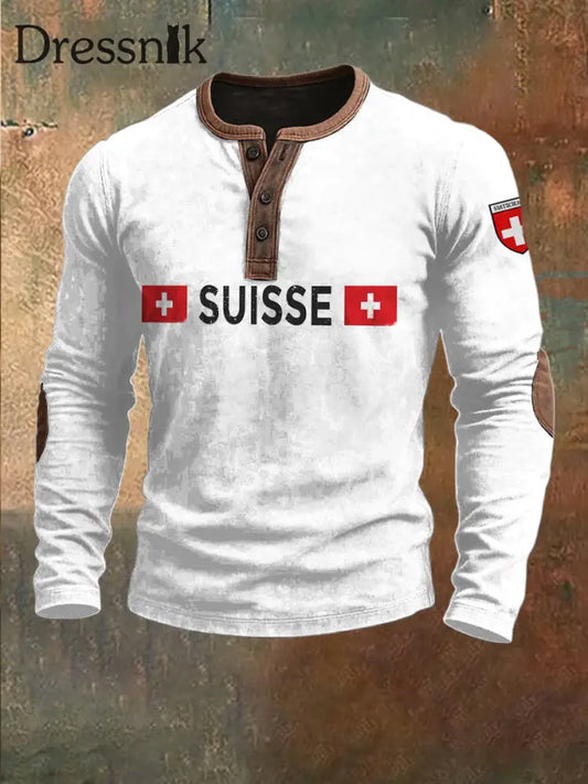 Herren-Sweatshirt mit Schweizer Buchstaben druck weißes Patchwork Weiß / S