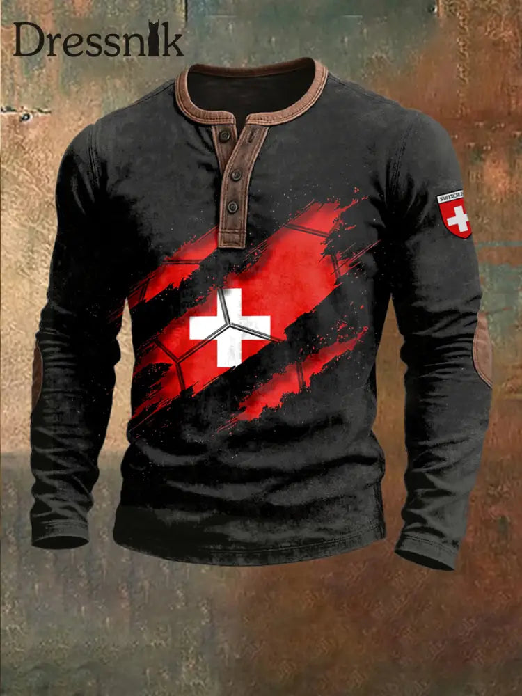 Herren-Sweatshirt mit Schweizer Flagge schwarz Patchwork Schwarz / S