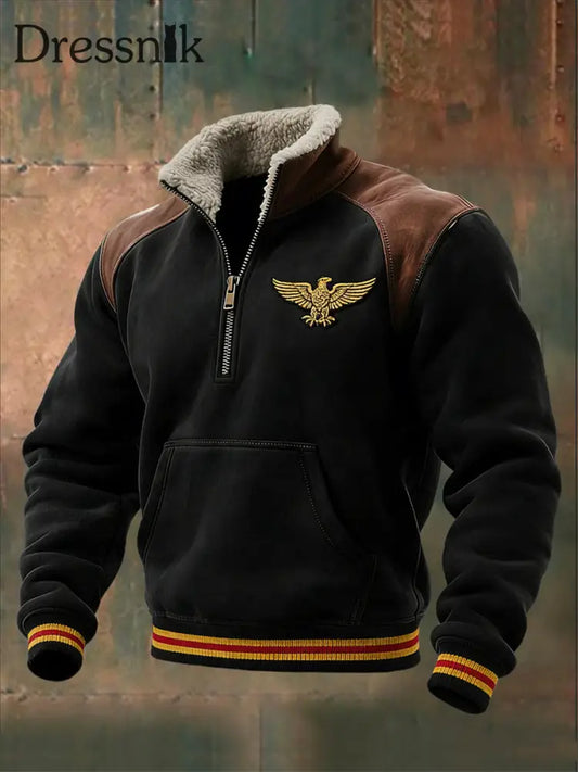 Herren-Sweatshirt mit viertem Reiß verschluss schwarz deutscher Adler gestreift mehrfarbig / S