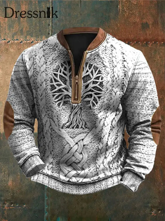 Herren Sweatshirt mit Viking-Pullover-Print Cremig-Weiß / S