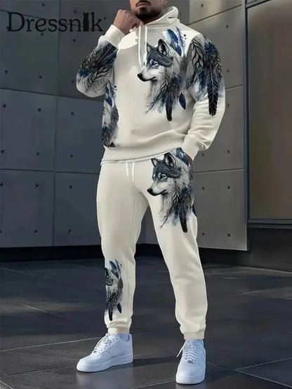 Herren-Sweatshirt-Set mit Retro-Print und Kapuze A / S
