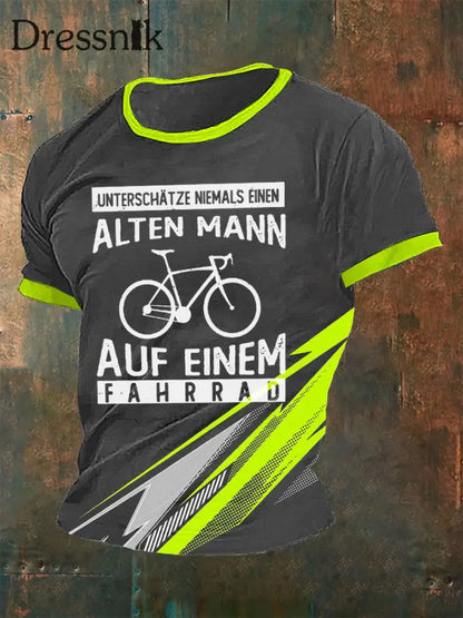 Herren-T-Shirt Alter Mann Auf Einem Fahrrad Grau / S