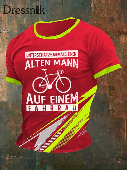 Herren-T-Shirt Alter Mann Auf Einem Fahrrad Rot / S