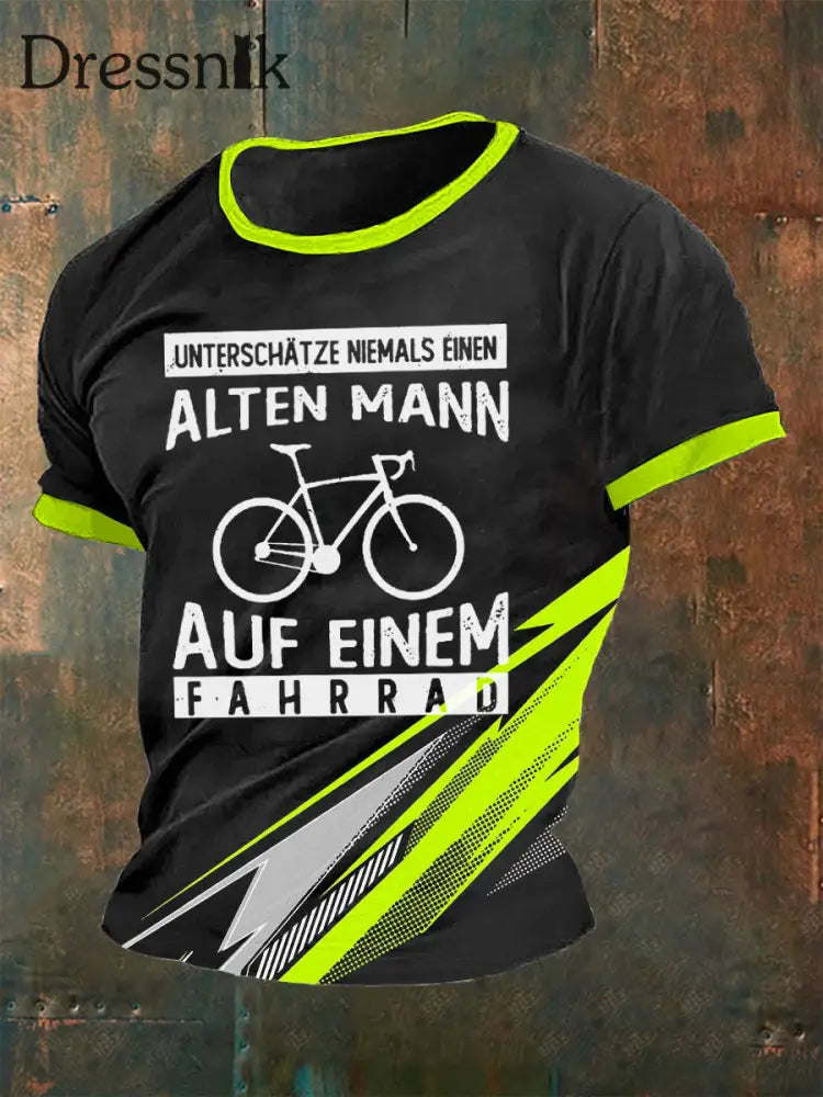 Herren-T-Shirt Alter Mann Auf Einem Fahrrad Schwarz / S