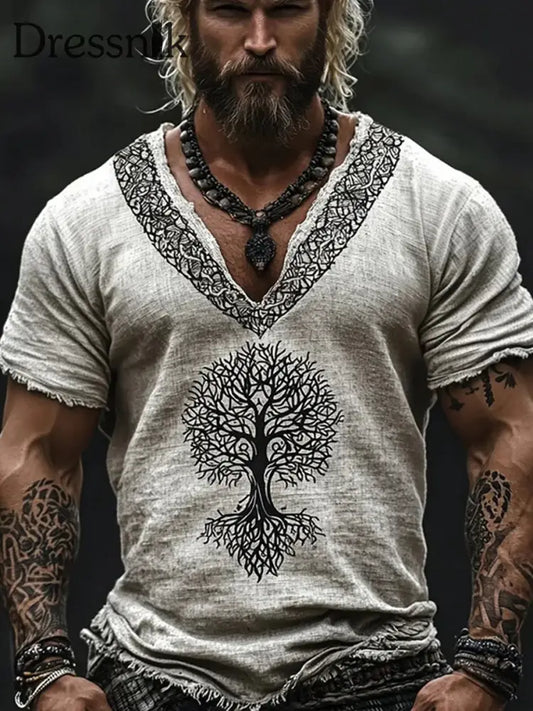 Herren T Shirt aus Baumwolle und Leinen Viking Cremig Weiß / S
