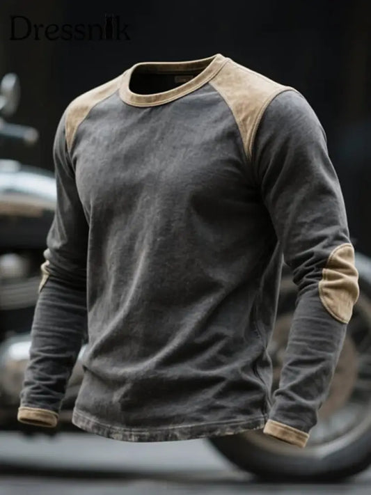 Herren T-Shirt aus gewaschener Baumwolle mit langen Ärmeln Dunkelgrau / S