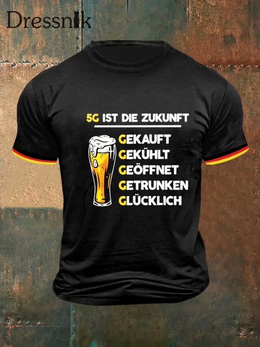 Herren-T-Shirt mit deutschem Bier druck in Vintage-Mode-Kurzarm Schwarz / S