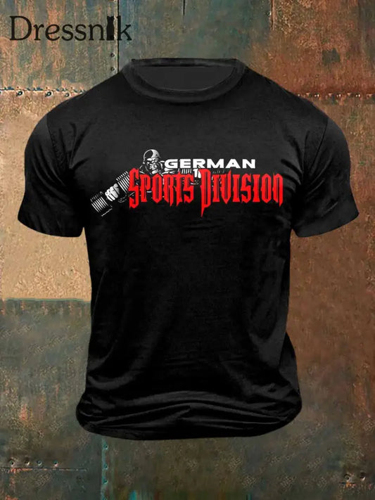 Herren T-Shirt mit deutschem Druck in Vintage-Mode-Kurzarm Schwarz / S