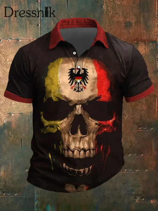 Herren T-Shirt mit deutschem Totenkopf Polo-Ausschnitt Kurzarm bunt / S