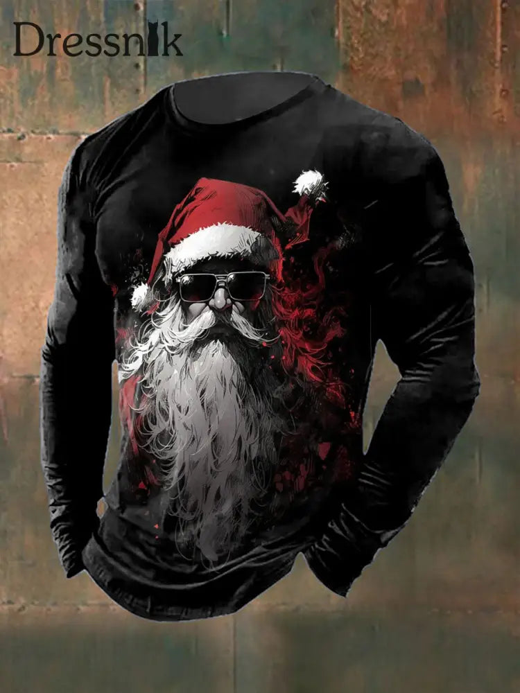 Herren-T-Shirt mit gotischem Weihnachts druck lang ärmelig Rundhals ausschnitt Schwarz / S
