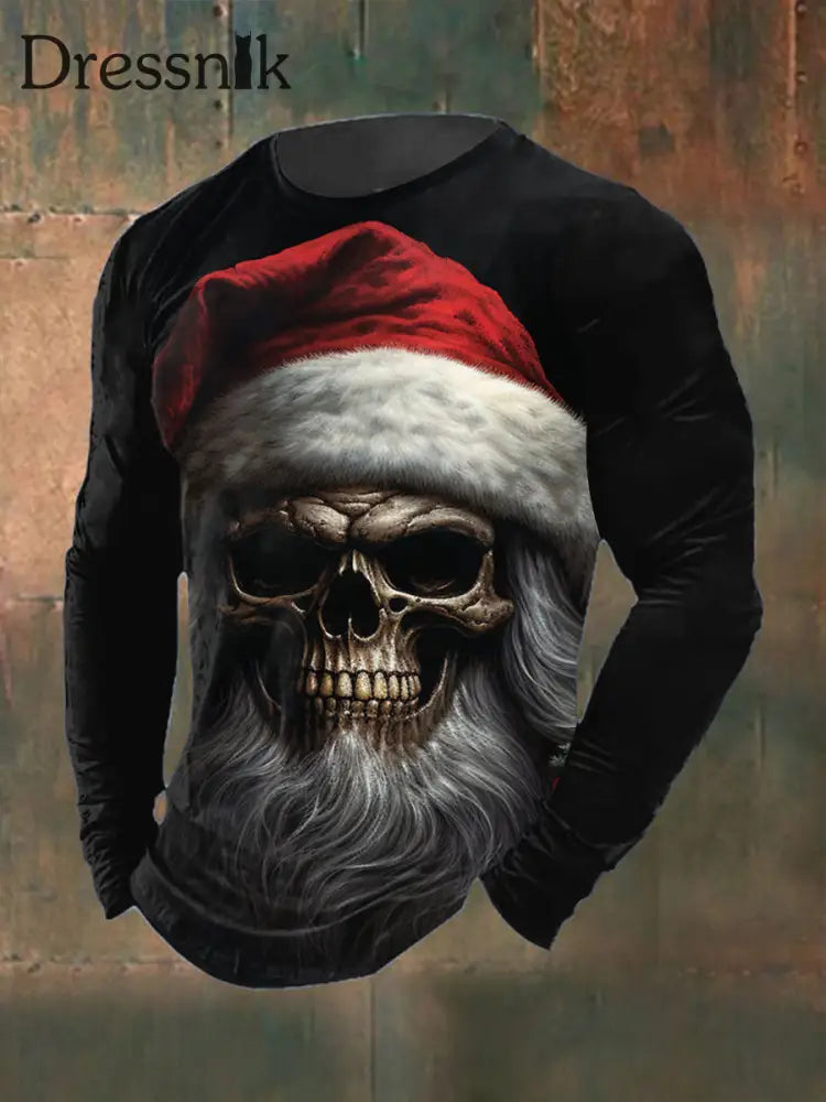 Herren-T-Shirt mit gotischem Weihnachts druck lang ärmelig Rundhals ausschnitt Schwarz / S