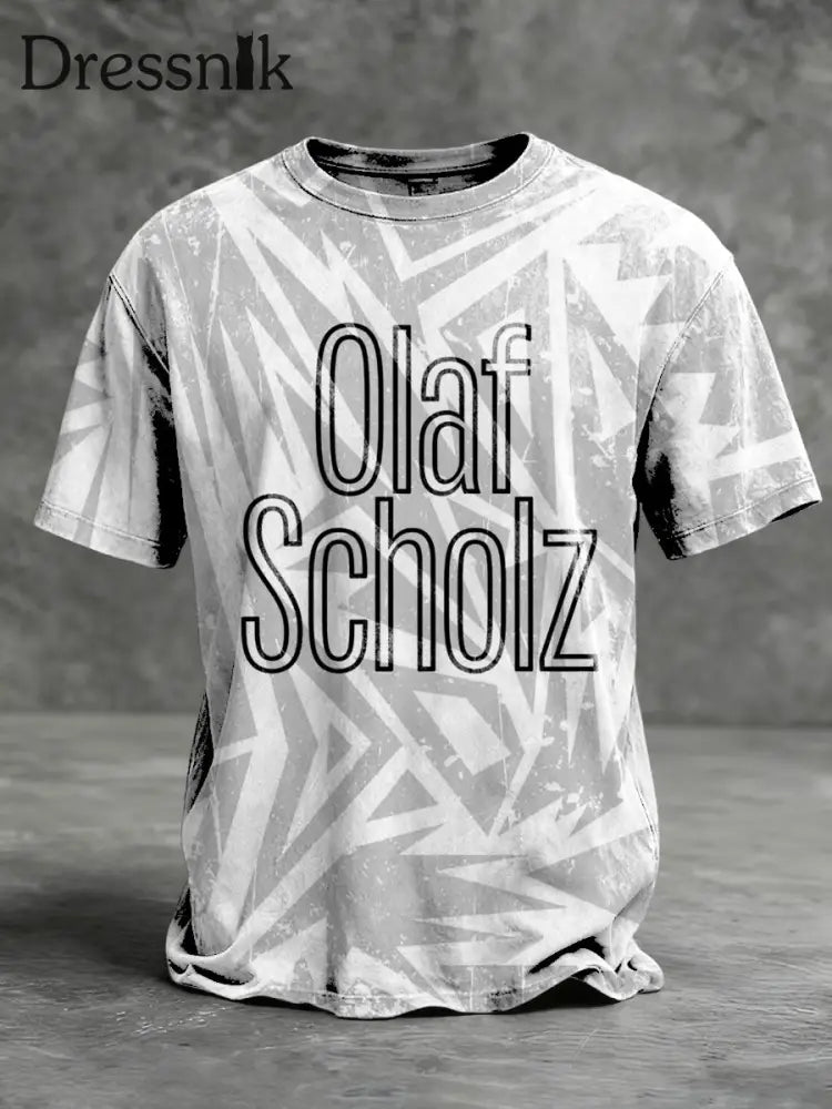 Herren-T-Shirt mit grauem subtiles Muster bedruckt ’Olaf Scholz’ mehrfarbig / S