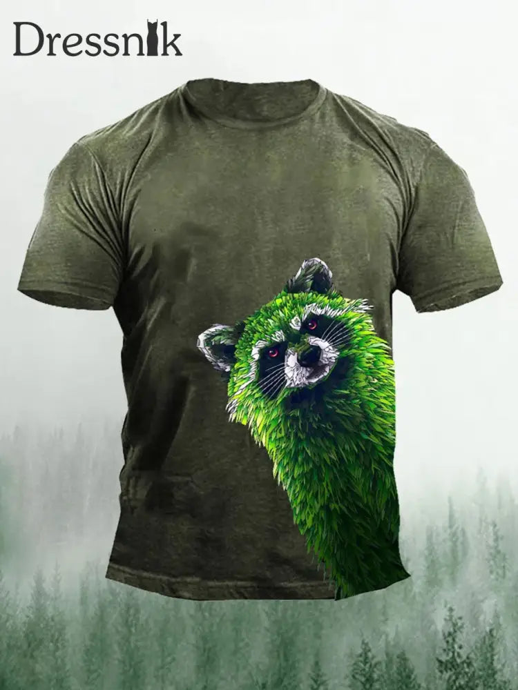 Herren-T-Shirt mit grünem Waschbär druck Armee grün / S