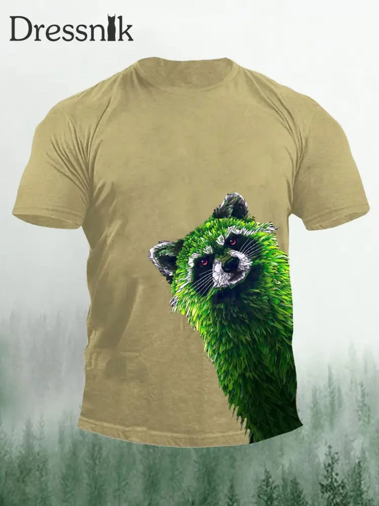 Herren-T-Shirt mit grünem Waschbär druck Khaki / S