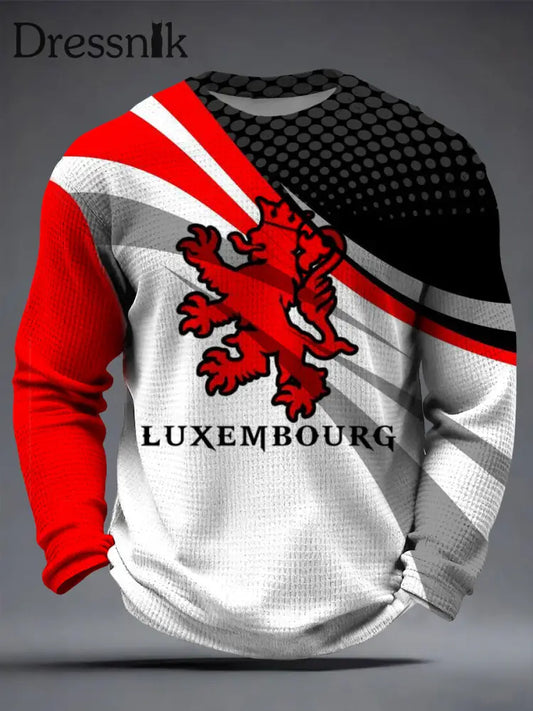 Herren-T-Shirt mit kontrastieren dem gestreiftem Luxemburger Löwen-Print mehrfarbig / S