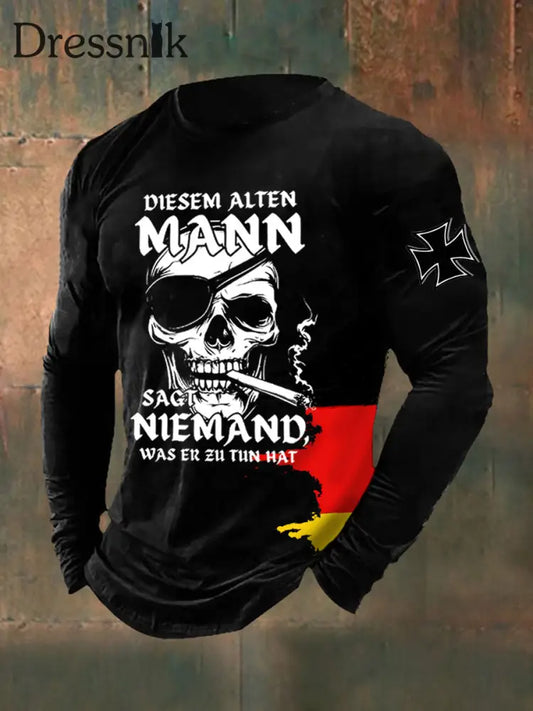 Herren-T-Shirt mit Rebelli scher Alter Mann bedrucktes Langarm-T-Shirt Schwarz / S