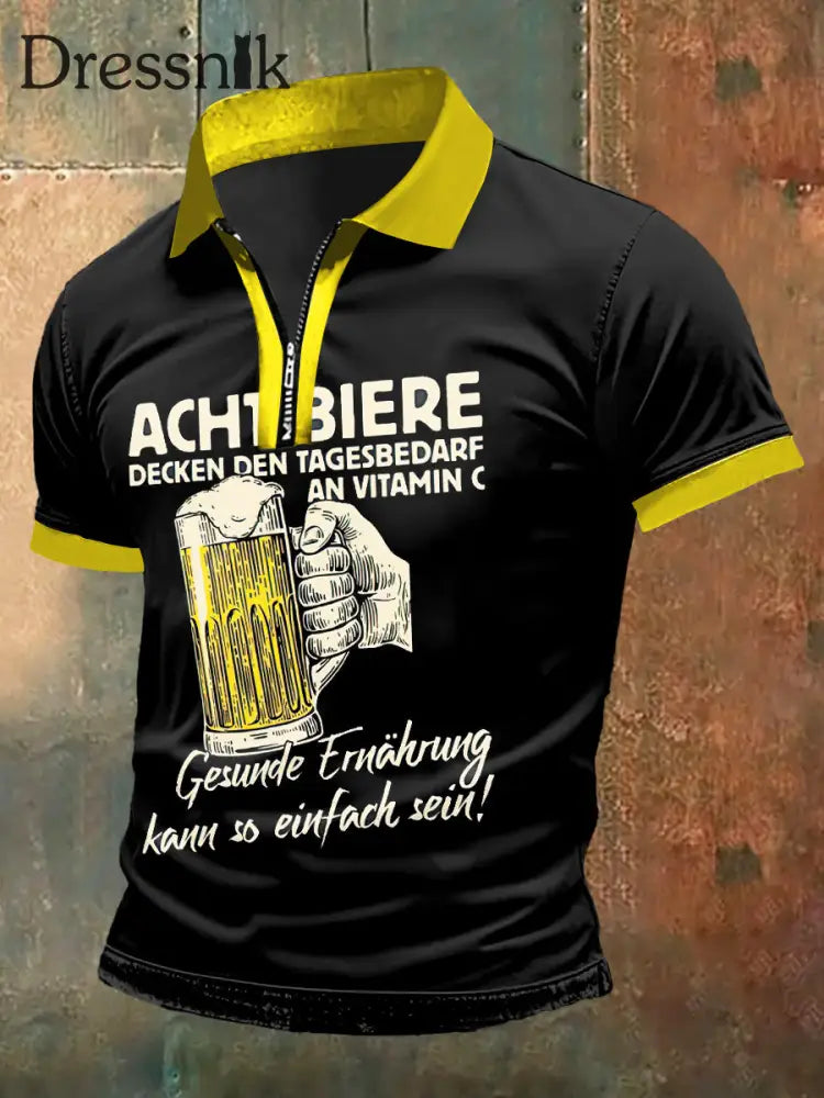 Herren-T-Shirt mit Reiß verschluss kurz ärmel iger Polo-Ausschnitt Schwarz / S