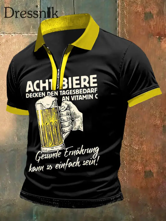 Herren-T-Shirt mit Reiß verschluss kurz ärmel iger Polo-Ausschnitt Schwarz / S