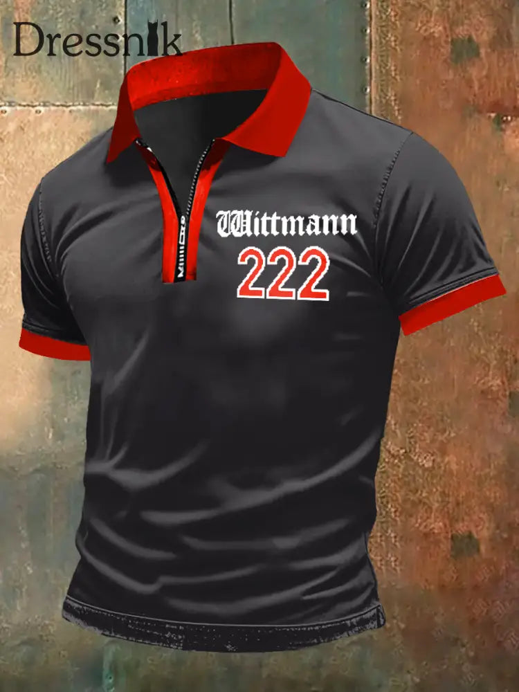 Herren-T-Shirt mit Reiß verschluss kurz ärmel iger Polo-Ausschnitt Wittmann 222 Schwarz / S