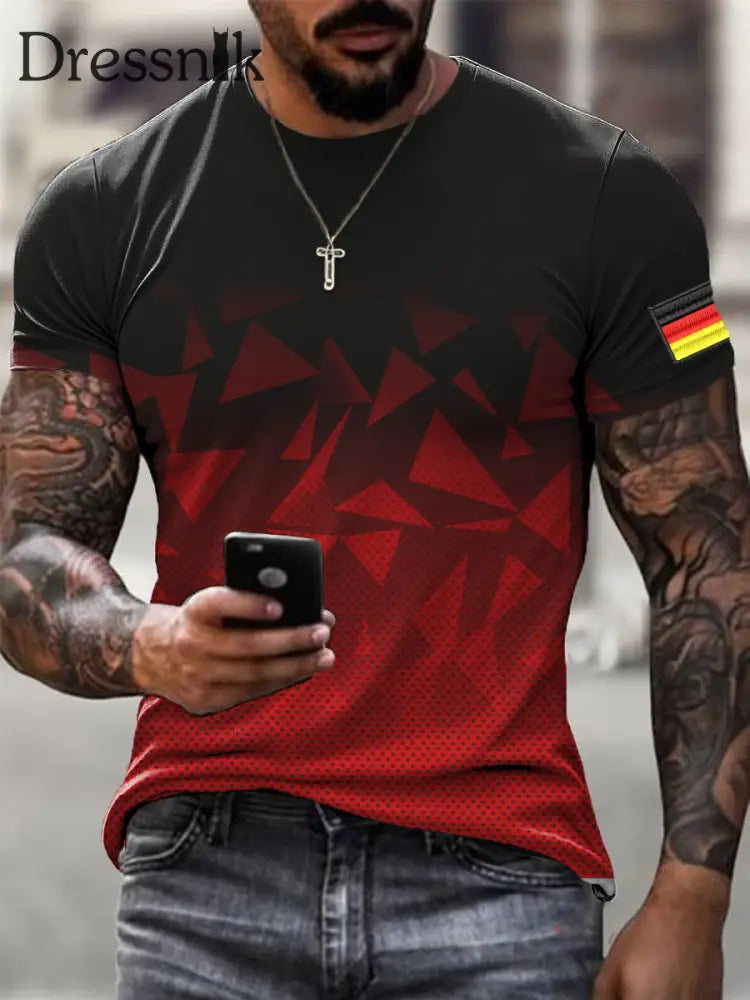 Herren-T-Shirt mit rot geometrischer Deutschland-Flagge mehrfarbig / S