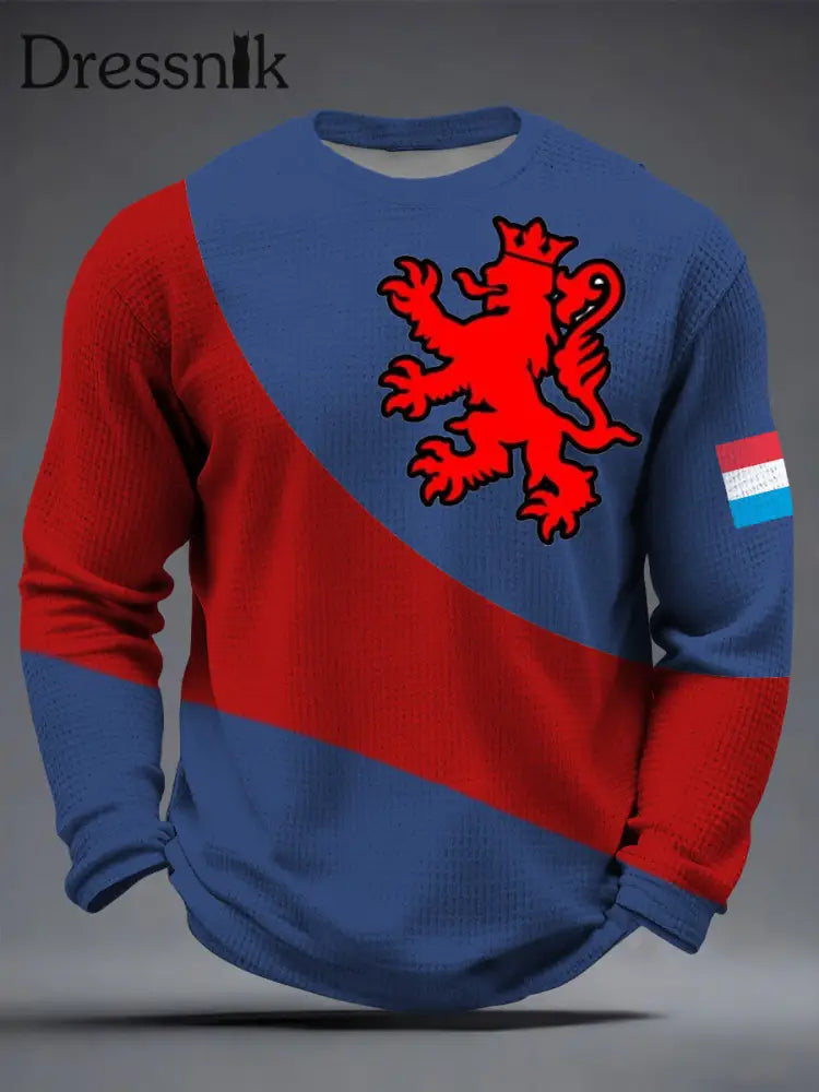 Herren-T-Shirt mit rotem und blauem Splicing Luxemburger Löwen abzeichen mehrfarbig / S
