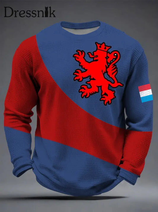 Herren-T-Shirt mit rotem und blauem Splicing Luxemburger Löwen abzeichen mehrfarbig / S