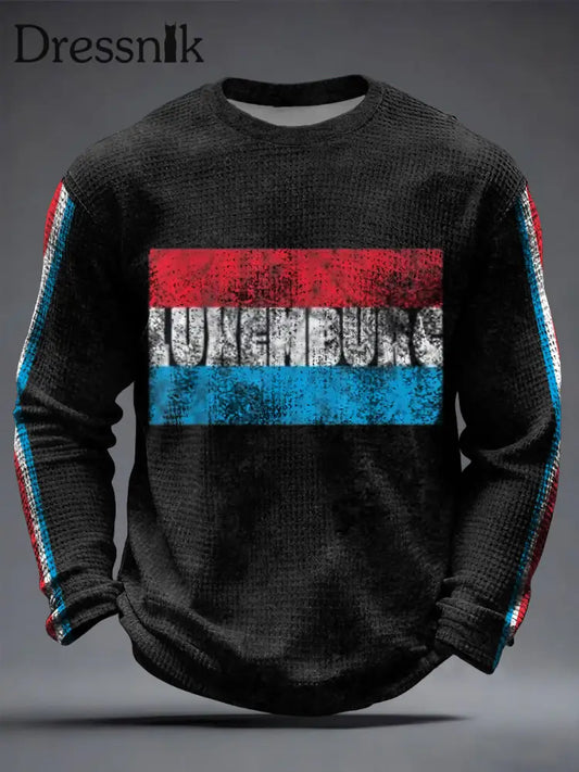 Herren T-Shirt mit Vintage-Flagge im Stil von Luxemburg mit Buchstaben bedruckt mehrfarbig / S
