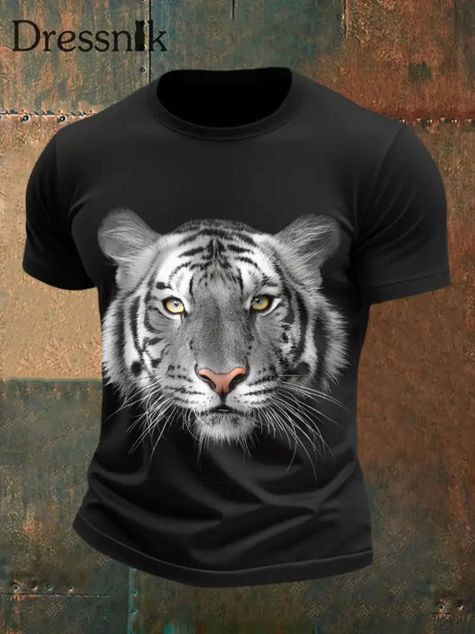 Herren T-Shirts mit weißem Tiger gesicht Schwarz / S