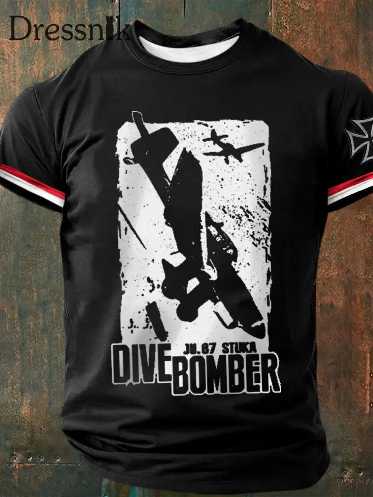 Herren-Tauch bomber bedrucktes Kurzarm-T-Shirt Schwarz / S