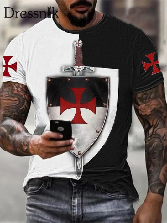 Herren Tempelritter T-Shirt mit kurzen Ärmeln als bild / S