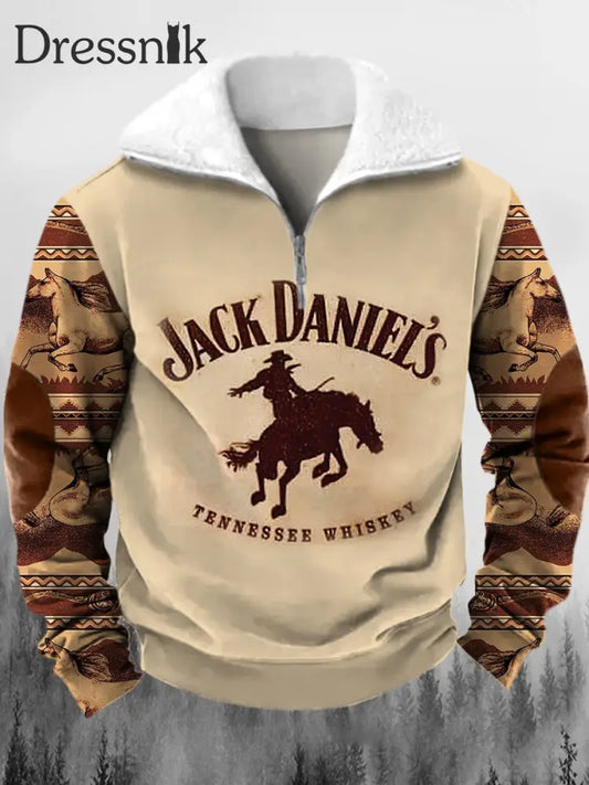 Herren Tennessee Whisky Print Verdickter Pelzkragen Reiß Verschluss Flush Outdoor Sweatshirt A / S