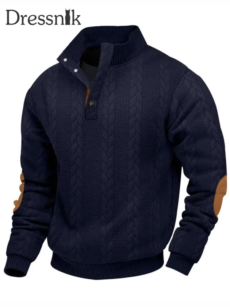 Herren Textur Mit Knöpfen Und V-Ausschnitt Ständer Kragen Langarm Jacquard Stricken Outdoor