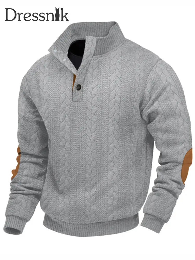 Herren Textur Mit Knöpfen Und V-Ausschnitt Ständer Kragen Langarm Jacquard Stricken Outdoor