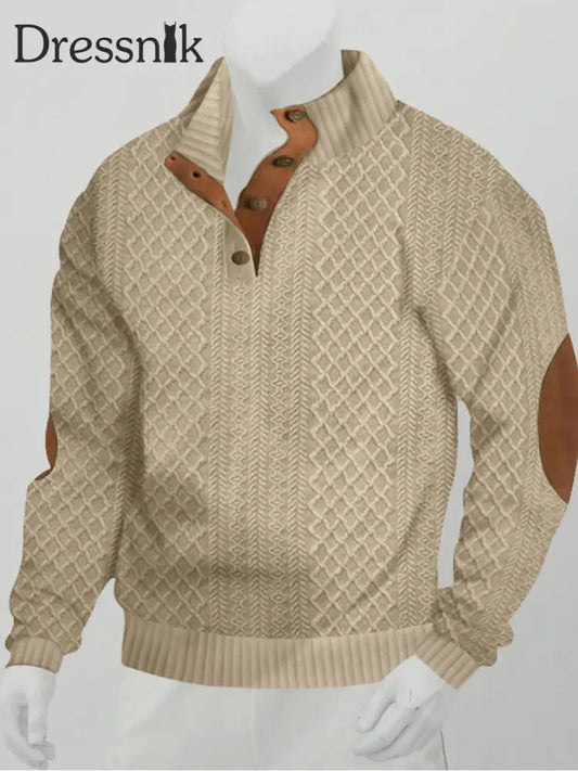 Herren Textur Mit Knöpfen Und V-Ausschnitt Ständer Kragen Langarm Jacquard Stricken Outdoor