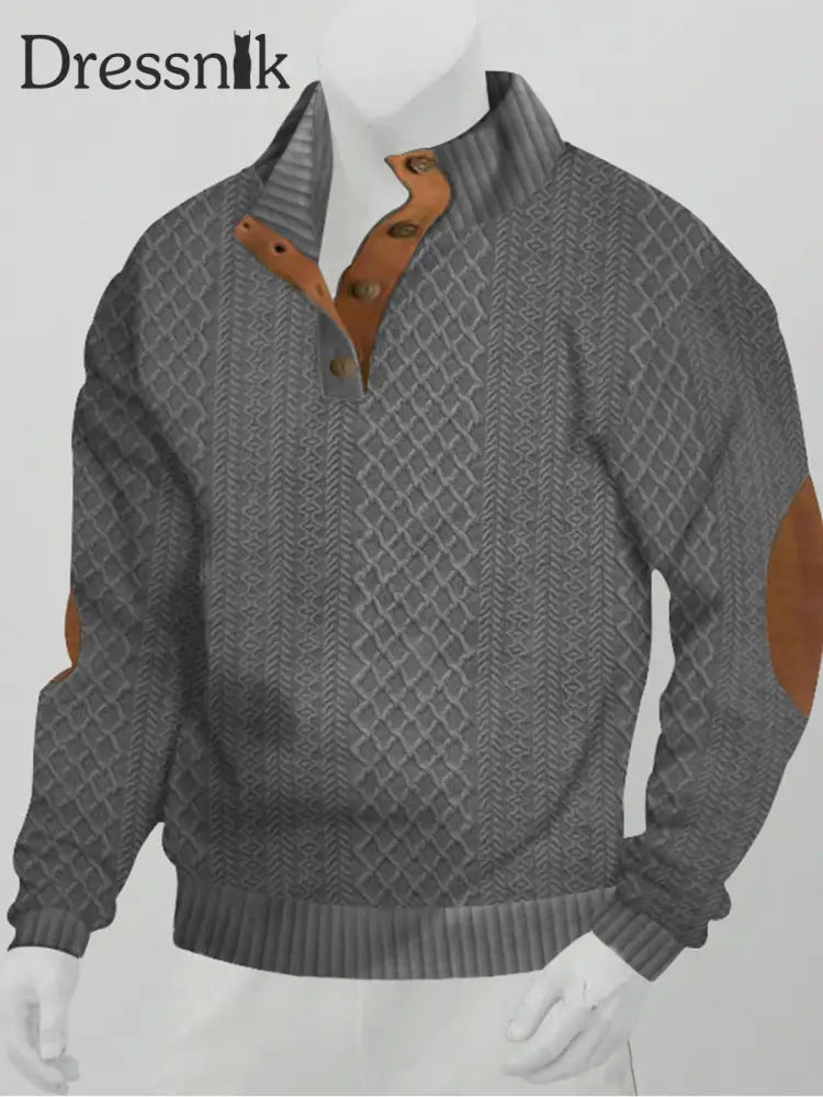 Herren Textur Mit Knöpfen Und V-Ausschnitt Ständer Kragen Langarm Jacquard Stricken Outdoor