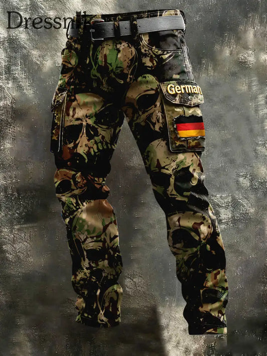 Herren-Totenkopf-Camouflage-Print-Freizeit hose Tarnung / S