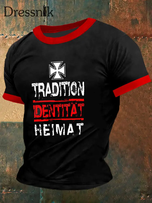 Herren Tradition Identitat Heimat Print Vintage Mode Kurzarm T-Shirt Schwarz / S