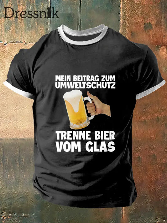 Herren Trenne Bier Vom Glas Print Vintage Mode Kurzarm T-Shirt Schwarz / S