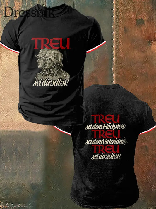 Herren Treu Print Vintage Mode Kurzarm T-Shirt Schwarz / S