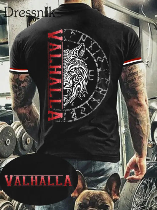 Herren Val halla bedrucktes Kurzarm-T-Shirt Schwarz / S